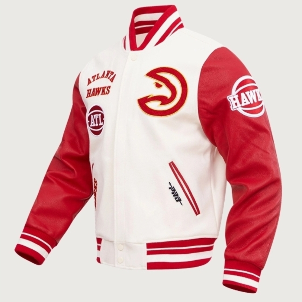Atlanta Hawks Red and White Varsity Jacket